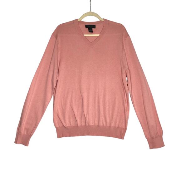 The Bloomingdale's Cashmere Blend V-Neck Pullover Sweater Men Sz L Peach Classic - Picture 1 of 8